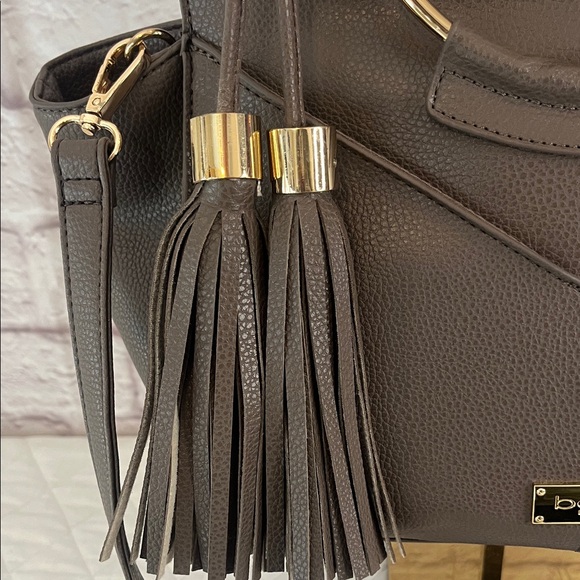 Bebe Brown Satchel with Gold Ring Handles - Picture 5 of 11